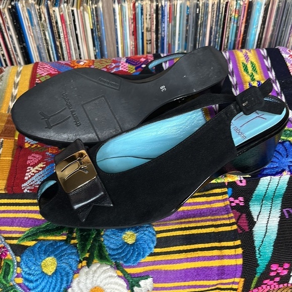 Thierry Rabotin Campbell 9243 Peep Toe Slingback in Black Suede Size 7.5 - Picture 6 of 10